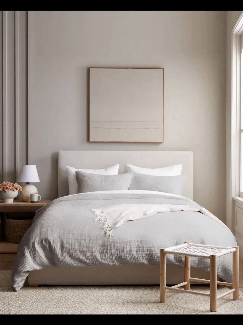 Quince 100% Org Cotton Airy Gauze Queen/Full Duvet Cover/Dustbag LtGray NWT